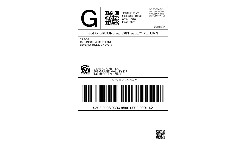 Dentalight prepaid shipping label